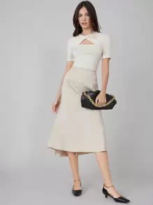 MOTF PREMIUM VISCOSE SLIM TWIST TOP - Beige - View 1