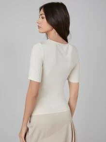 MOTF PREMIUM VISCOSE SLIM TWIST TOP - Beige - View 2