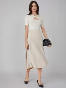 MOTF PREMIUM VISCOSE SLIM TWIST TOP - Beige - View 3