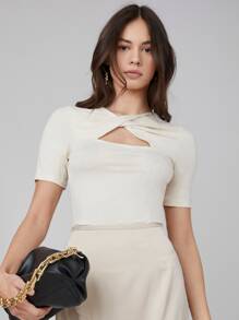MOTF PREMIUM VISCOSE SLIM TWIST TOP - Beige - View 4