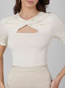 MOTF PREMIUM VISCOSE SLIM TWIST TOP - Beige - View 6