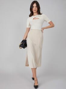 MOTF PREMIUM VISCOSE SLIM TWIST TOP - Beige - View 10