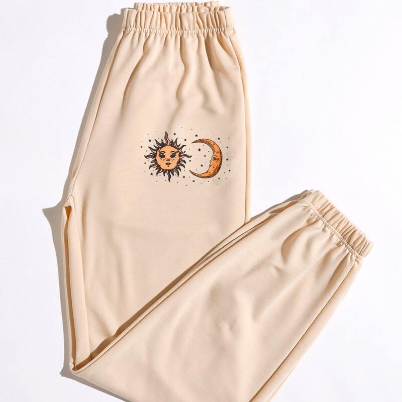 

Sun & Moon Graphic Sweatpants, Apricot