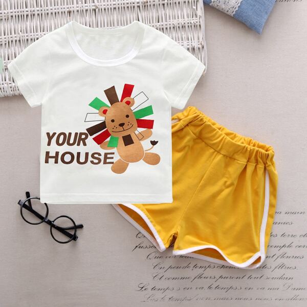 

Toddler Boys Cartoon & Letter Graphic Tee With Shorts, Multicolor