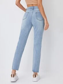 Quần jean Nút màu trơn - Rửa nhẹ - Xem 2