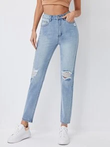 Quần jean Nút màu trơn - Rửa nhẹ - Xem 4