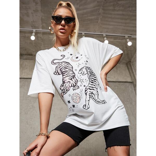 

Tiger & Star Print Tee, White