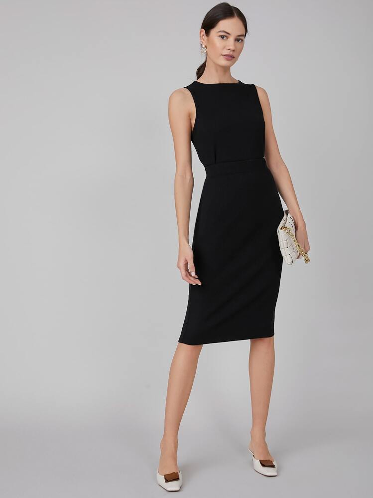 MOTF PREMIUM SLIM RIBBED TOP & SKIRT SET - Black - View 9