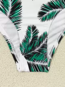 Tween Girl 树叶印花镂空单肩比基尼套装 夏日海滩 - 彩色 - 查看 3
