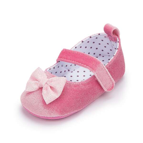 

Baby Girl Bow Decor Velcro Strap Flats, Pink