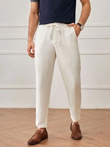 Manfinity VCAY Men Solid Pocket Side Belted Trousers - White - View 1