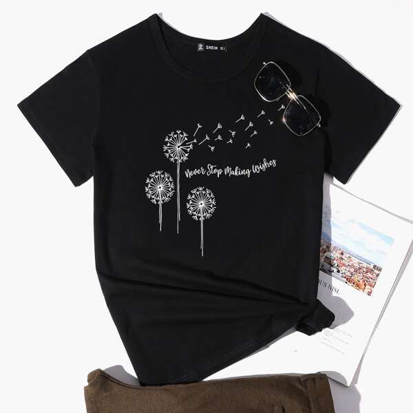 

Dandelion & Slogan Graphic Tee, Black