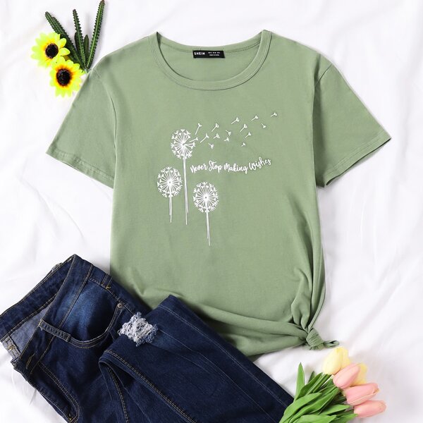 

Dandelion & Slogan Graphic Tee, Olive green