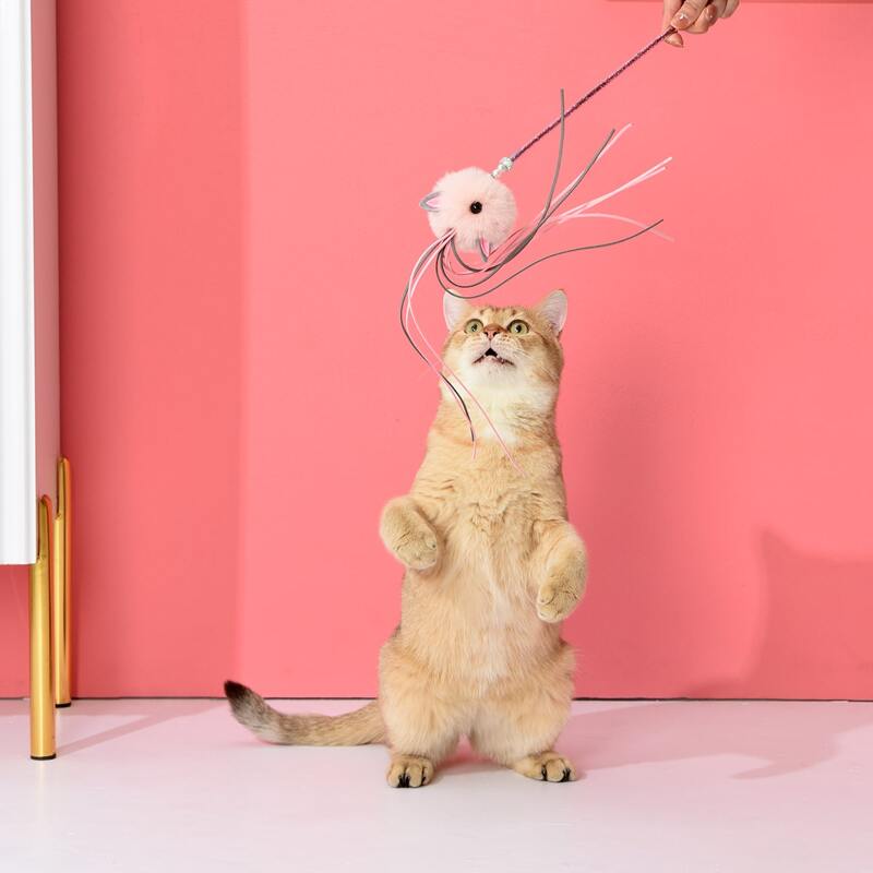 

1pc Pom Pom Cat Teaser Stick, Pink