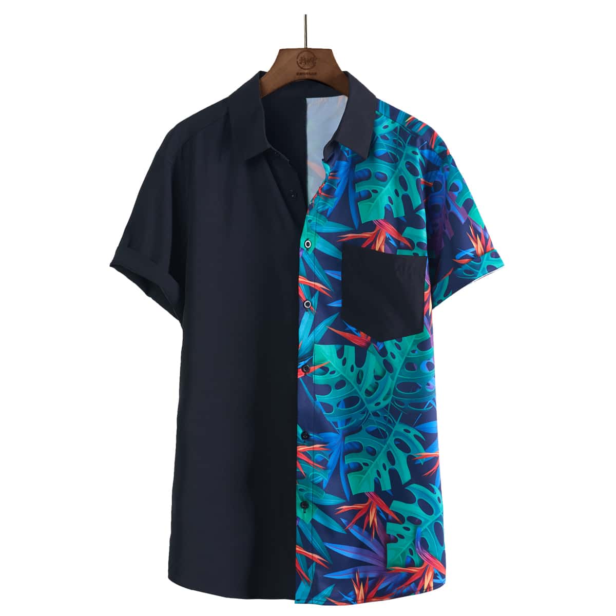 

Guys Tropical Print Colorblock Shirt, Multicolor