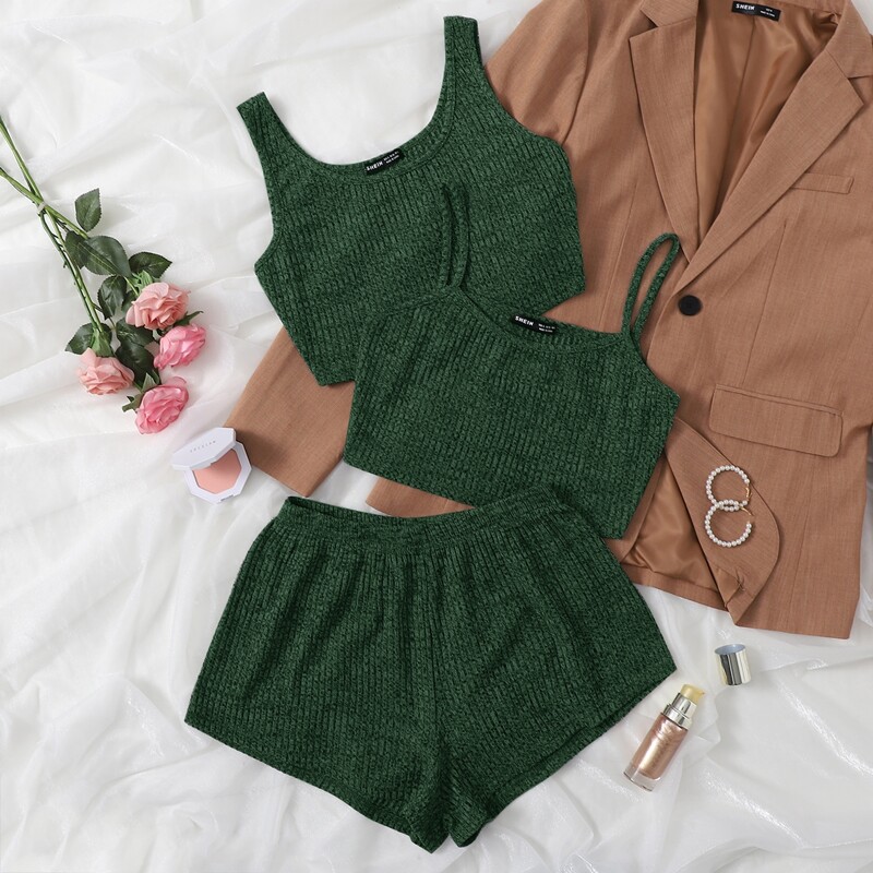 

Solid Ribbed Lounge Set, Dark green