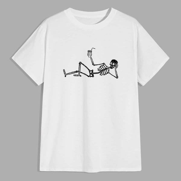 

Men Skeleton Print Short Sleeve Tee, White