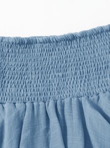 纯色打褶腰多層荷葉邊半身裙 - 霧霾藍 - 查看 4