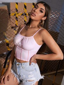 SHEIN Qutie Top de tirantes corto ribete en forma de lechuga - Rosa Pálido - Ver 4