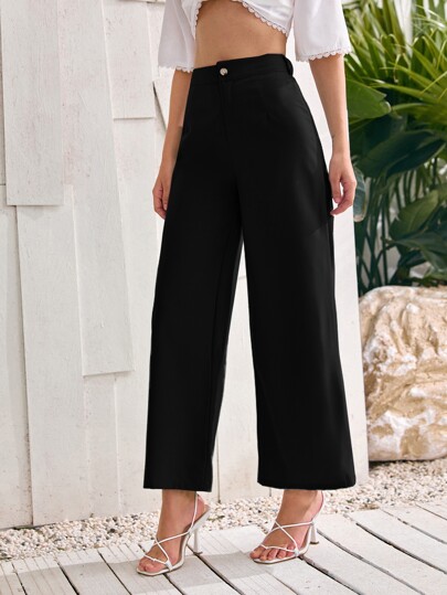 Women Daily Wear Solid Color Wide Leg Pants Fall Cloth For Women
