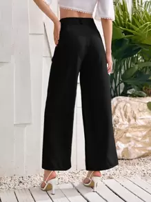 Modelyn Solid Wide Leg Trousers - Black - View 2