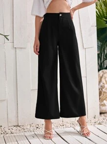 Modelyn Solid Wide Leg Trousers - Black - View 5