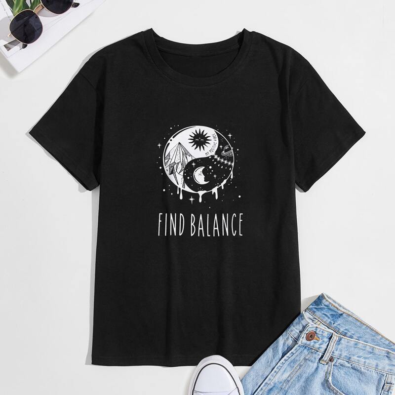

Guys Letter Sun & Moon Graphic Tee, Black