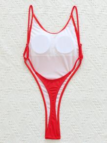High Cut One Piece Swimsuit - Red - View 2