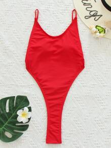 High Cut One Piece Swimsuit - Red - View 3