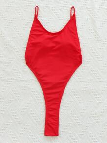High Cut One Piece Swimsuit - Red - View 5