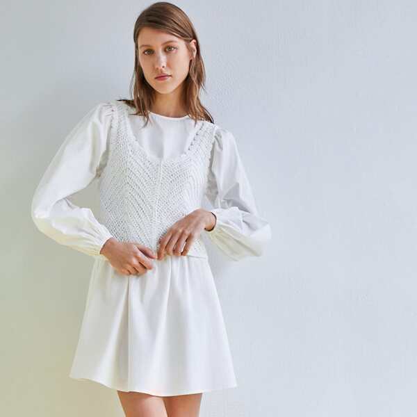 

Solid Zipper Back Dress With Camisole, White