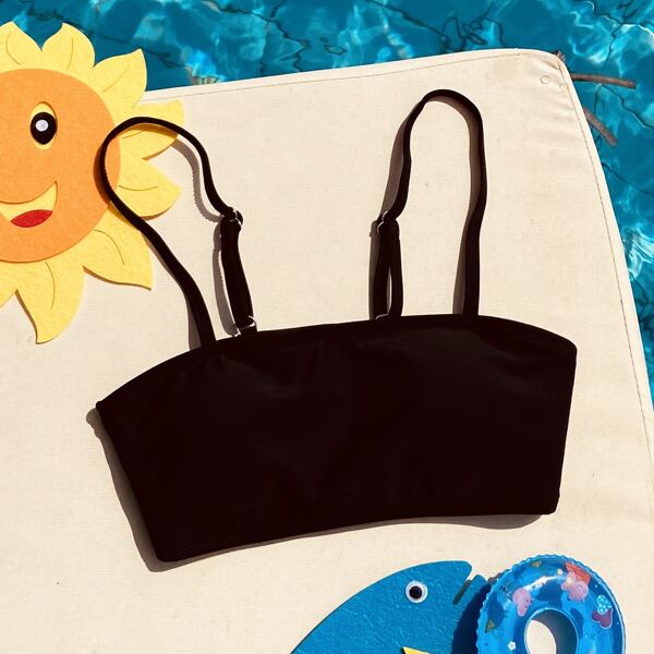 

Girls Thin Strap Swim Top, Black