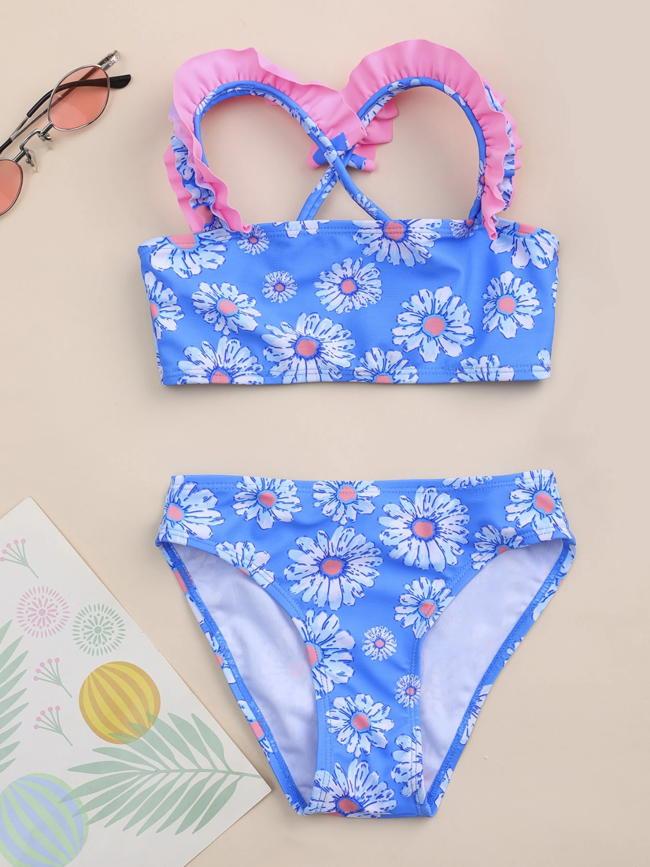 女の子赤ちゃん 花柄 フリル ビキニ水着