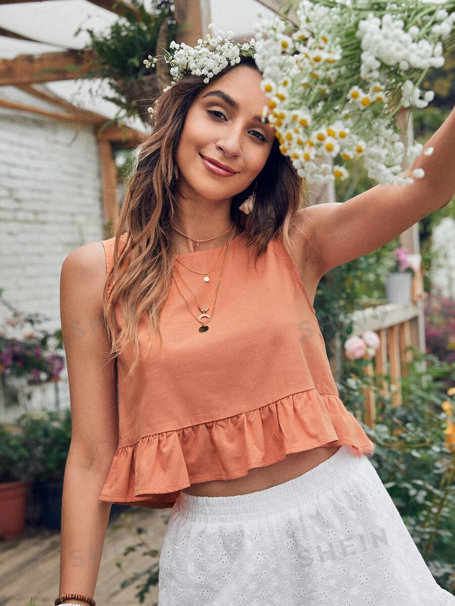 Breezaya Top cu tiv cu volane - Coral Orange - Vizualizare 1