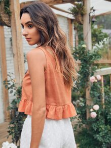 Breezaya 素色荷葉邊下擺上衣 - 珊瑚橙 - 查看 2