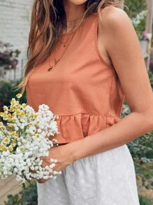 Breezaya 素色荷葉邊下擺上衣 - 珊瑚橙 - 查看 3