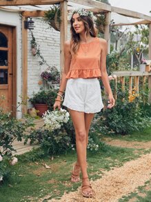 Breezaya 素色荷葉邊下擺上衣 - 珊瑚橙 - 查看 4