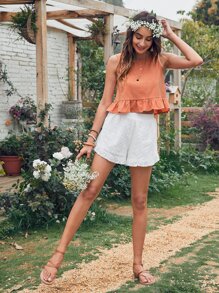 Breezaya 素色荷葉邊下擺上衣 - 珊瑚橙 - 查看 5