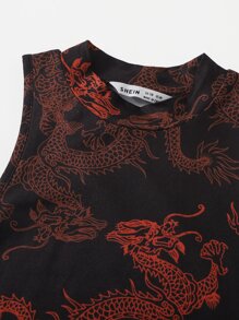 SHEIN Girls Chinese Dragon Print Tank Top - Black - View 4