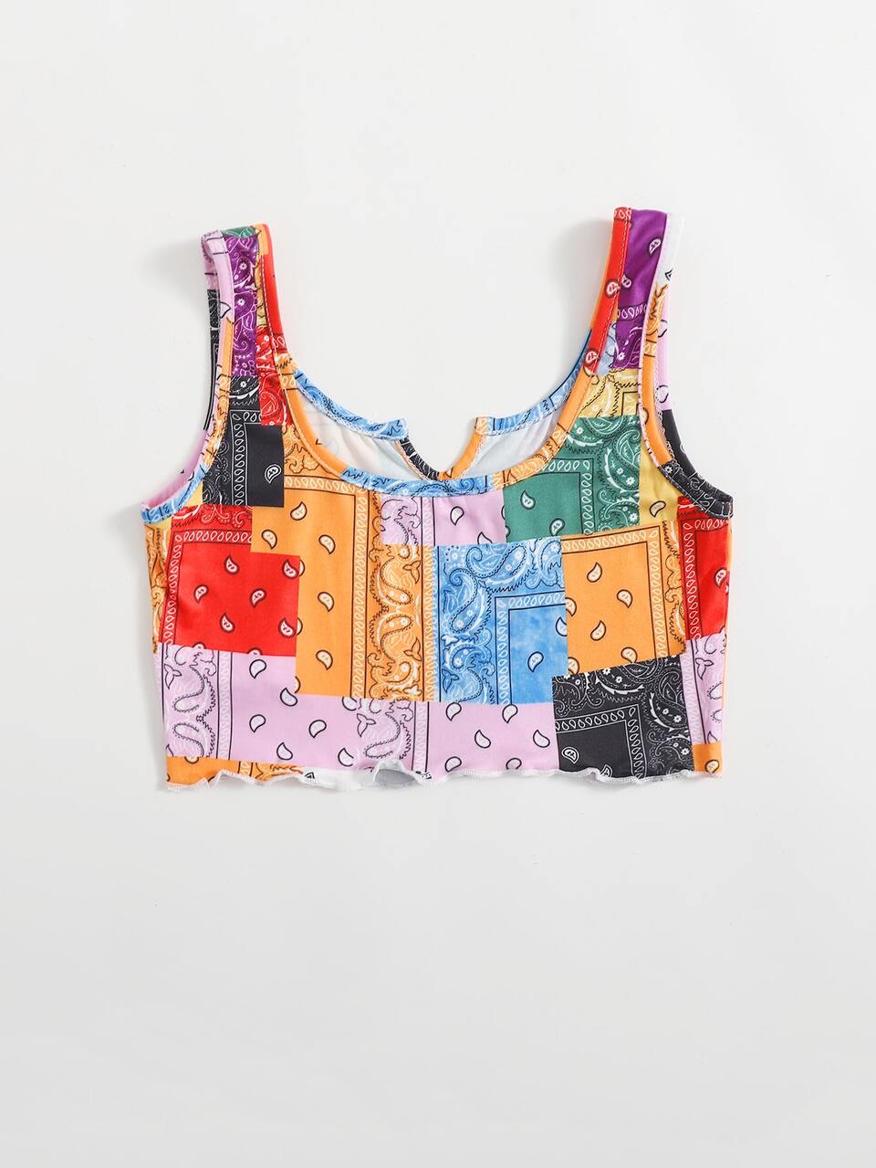 Girls Lettuce Hem Patchwork Tank Top