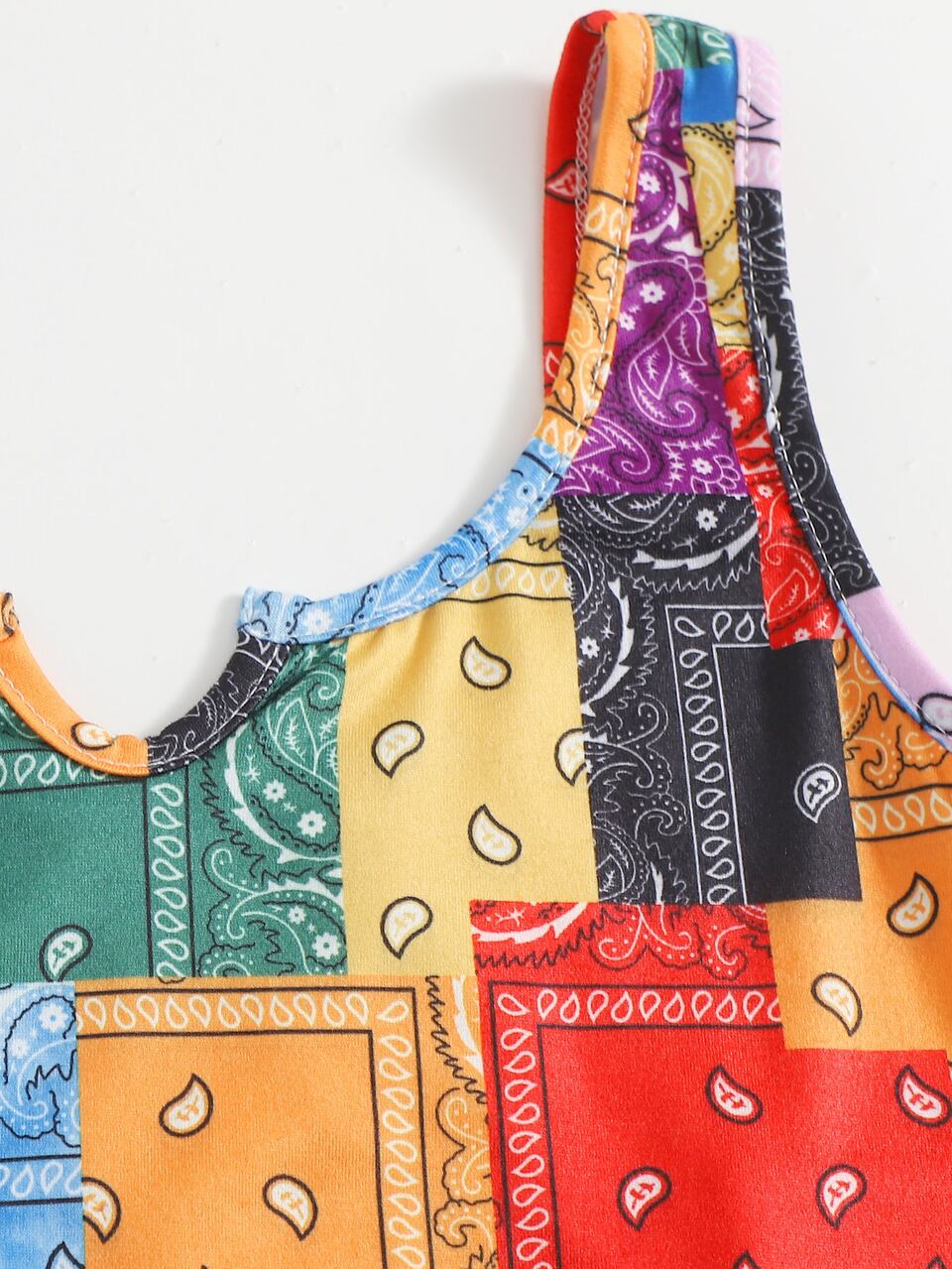 Girls Lettuce Hem Patchwork Tank Top