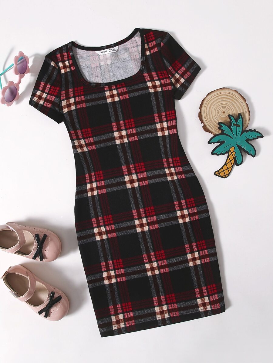 SHEIN Girls Tartan Print Dress - Multicolor - View 1