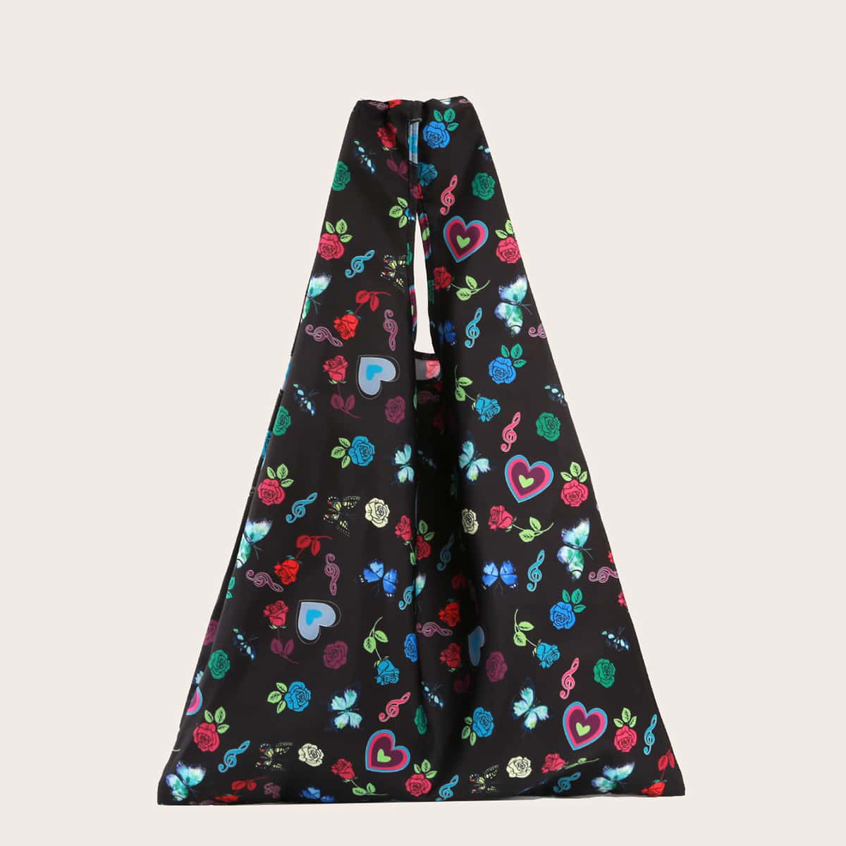 

Butterfly & Flower Print Foldable Shopper Bag, Black