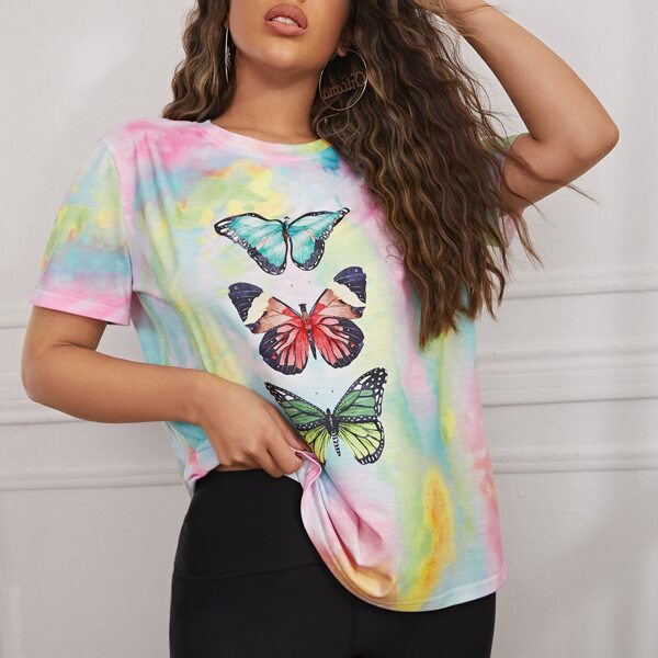 

Tie Dye Butterfly Print Tee, Multicolor