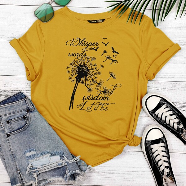 

Dandelion & Letter Graphic Tee, Mustard yellow