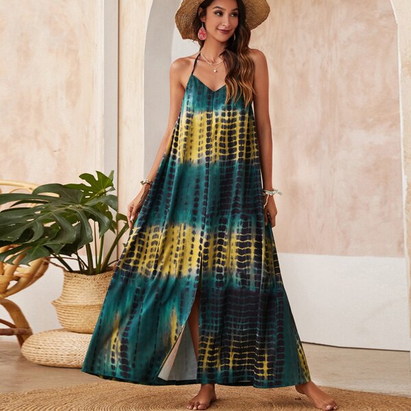 

Tie Dye Split Side Halter Cover Up, Multicolor
