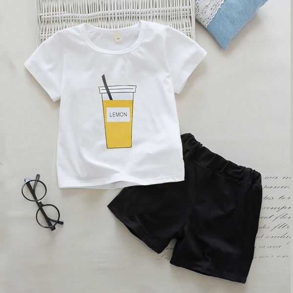 

Toddler Boys Letter Graphic Tee & Shorts, Black and white