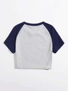 SHEIN EZwear Contrast Raglan Sleeve Letter & Angel Print Tee