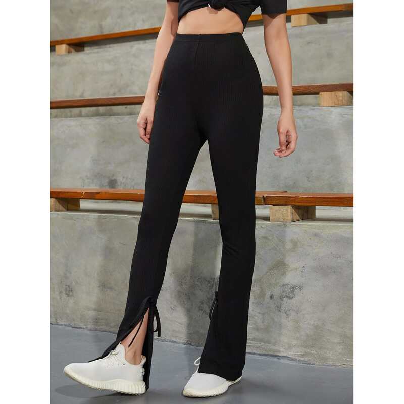 

Knot Split Hem Leggings, Black