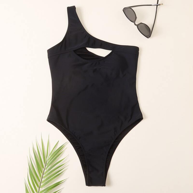 

Cut-out One Shoulder One Piece Swimsuit, Black
